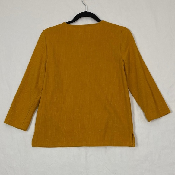 J Crew V Neck Top Mustard Yellow Three Quarter Sleeve Size Small - Picture 2 of 7